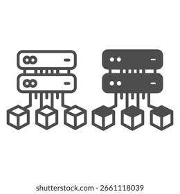 Storage server of crypto tokens line and solid icon, NFT multiverse concept. Vector graphics. Crypto assets exchange sign on white background, outline style icon for mobile or web design