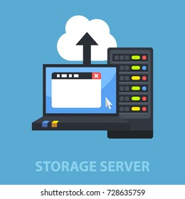 Storage server flat concept. Vector illustration. Element template for design.