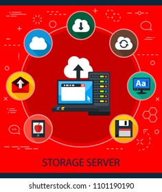 Storage server flat icons concept. Vector illustration. Element template for design. - Shutterstock ID 1101190190