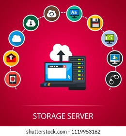 Storage server flat icons concept. Vector illustration. Element template for design.