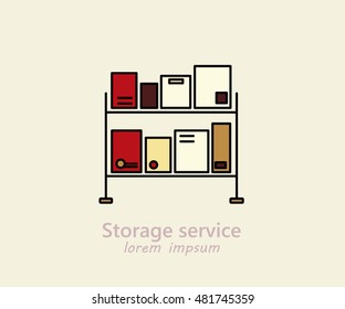 Storage service logo with boxes on the shelves.