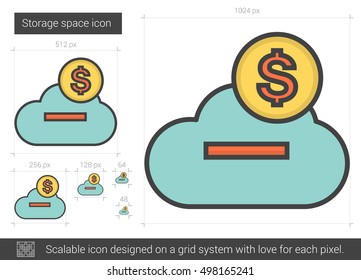 Vektorsymbol im Speicherraum, einzeln auf weißem Hintergrund. Speicherplatzsymbol für Infografik, Website oder App. Skalierbares Symbol, das auf einem Gittersystem entworfen wurde.