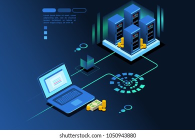 Storage station hardware to save user digital data. Database concept. Isometric icon. Vector graphic design.