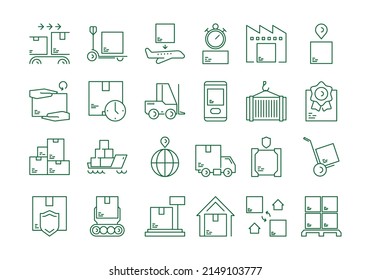 Storage symbols. Logistic delivery icons warehouse packages garish vector linear templates