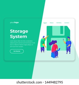 storage system flat illustration landing page vector
