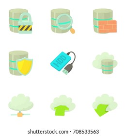 Storage technology icons set. Cartoon set of 9 storage technology vector icons for web isolated on white background