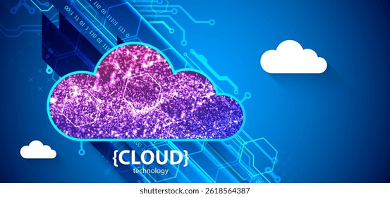 Storage technology. Integrated digital web concept background. Cloud element created from shining particles. Vector.