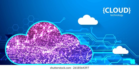 Storage technology. Integrated digital web concept background. Cloud element created from shining particles. Vector.