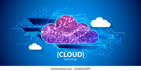 Storage technology. Integrated digital web concept background. Cloud element created from shining particles. Vector.