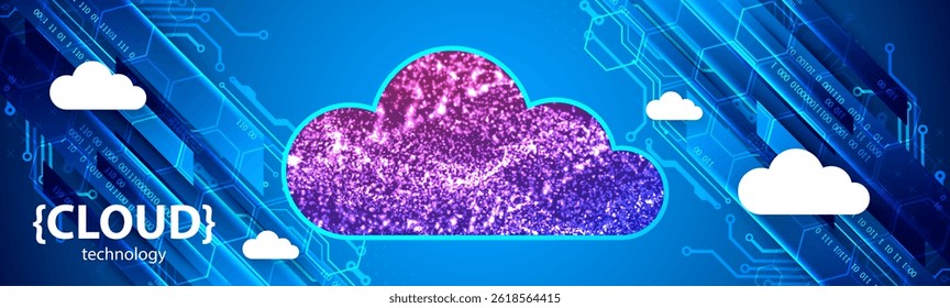 Storage technology. Integrated digital web concept background. Cloud element created from shining particles. Vector.
