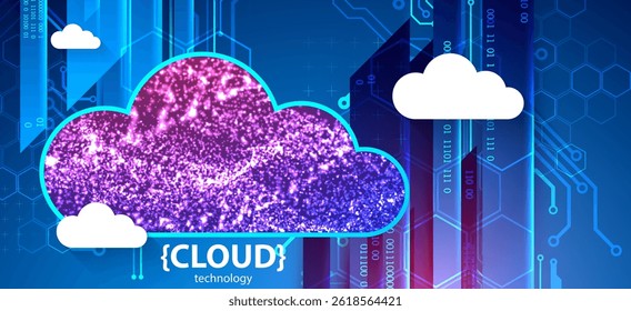 Storage technology. Integrated digital web concept background. Cloud element created from shining particles. Vector.