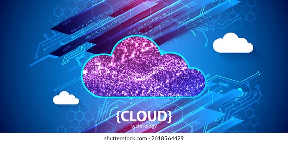 Storage technology. Integrated digital web concept background. Cloud element created from shining particles. Vector.
