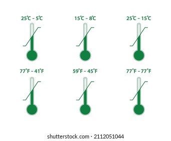 Storage temperature range symbols. standard range of temperature for different kinds of products 