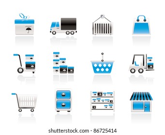 Storage, transportation, cargo and shipping icons - vector icon set