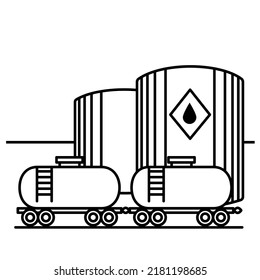 Storage and transportation of oil in tanks by rail. Energy concept. Vector line art illustration