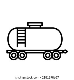 Storage and transportation of oil in tanks by rail. Vector logo illustration in line art style