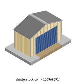 Storage unit closed and padlocked in isometric vector design