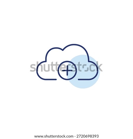 Storage upgrade, file add to virtual cloud data. Plus symbol. Pixel perfect, editable stroke vector icon