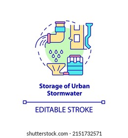 Storage Of Urban Stormwater Concept Icon. Conserving Urban Biodiversity Abstract Idea Thin Line Illustration. Isolated Outline Drawing. Editable Stroke. Arial, Myriad Pro-Bold Fonts Used