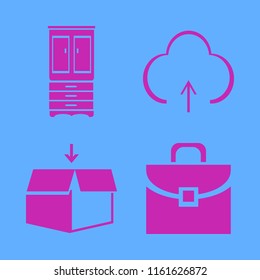 storage vector icons set. with cupboard, briefcase, open box and upload in set