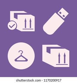 storage vector icons set. with hanger, flash driver and parcel box in set