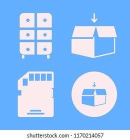 storage vector icons set. with memory card, open box and cabinet in set