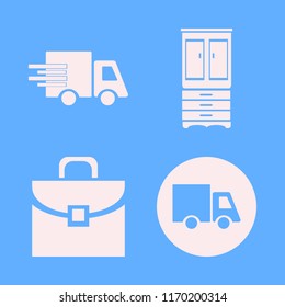storage vector icons set. with truck, fast delivery truck, briefcase and cupboard in set