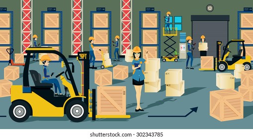 The storage warehouse worker and a forklift.