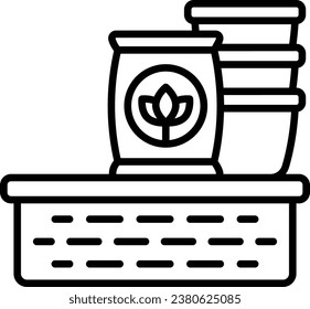 Storage Wooden Box with garden shear vector icon design, Lawn and Gardening symbol, Farm and Plant sign, agriculture and horticulture equipment stock illustration, Empty clay Pot with Dung Bag concept