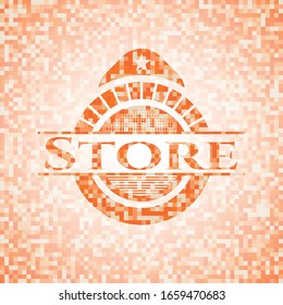 Store abstract emblem, orange mosaic background