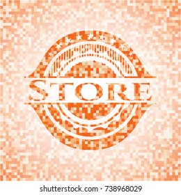 Store abstract orange mosaic emblem with background
