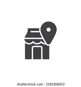 Store address vector icon. filled flat sign for mobile concept and web design. Location pin and market glyph icon. Symbol, logo illustration. Vector graphics