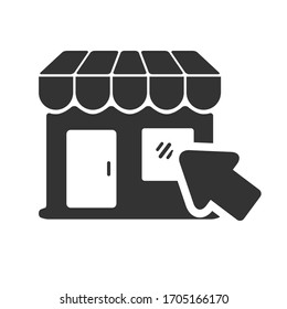 Store and arrow vector illustration in black design suitable for online shop icon 