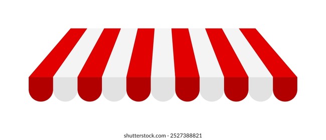 Store awning design. Striped shop and cafe awning, market stall covers isolated on white. Eps10 vector set of awning