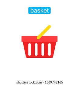 Store Basket flat Icon. Shopping basket image isolated on white background. Vector Logo. Design element for website brochure print media.