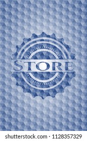 Store blue hexagon badge.