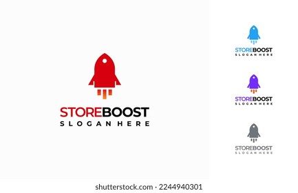 Logo-Design-Design-Konzept speichern, Vektorgrafik-, Store- und Rocket-Logo-Vorlage