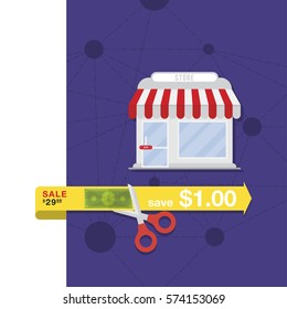 Store buildin icon in flat style. Vector illustrations on the theme of shopping.