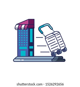 store building with cart shopping vector illustration design