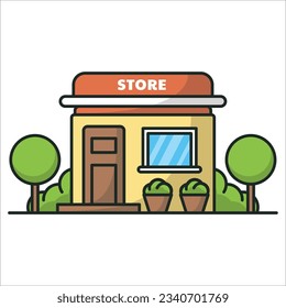 Store Building Cartoon Illustration Cartoon