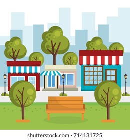 store building with cityscape scene