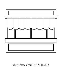 store building facade with parasol