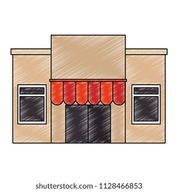 store building facade with parasol