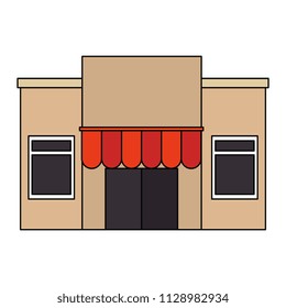 store building facade with parasol