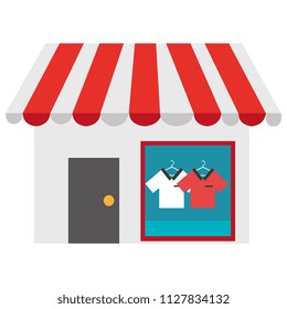 store building facade with shirts