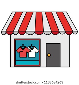 store building facade with shirts