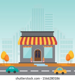Store building in flat style.Vector illustration.