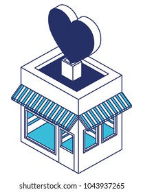 store building with heart