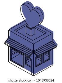 store building with heart