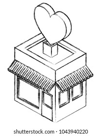store building with heart